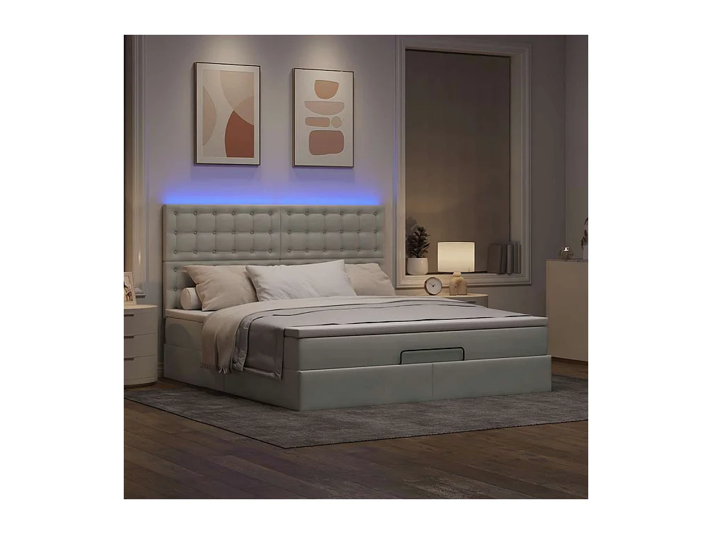 Cadre de lit ottoman et matelas gris clair 160x200cm velours