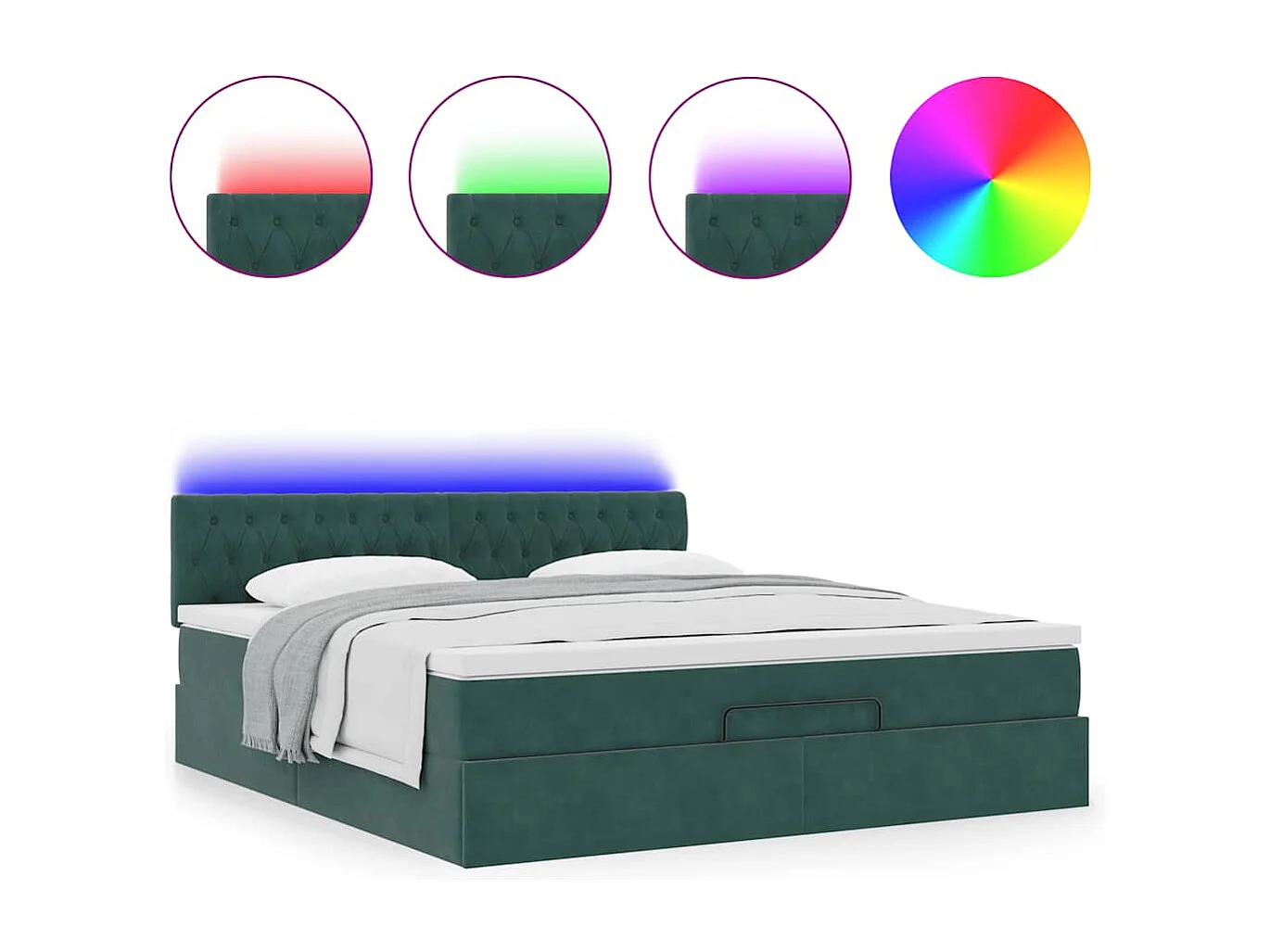 Cadre de lit ottoman avec matelas vert foncé 160x200 cm velours