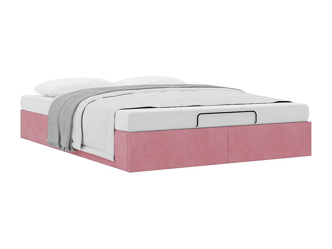 Cadre de lit ottoman sans matelas rose 140x190 cm velours