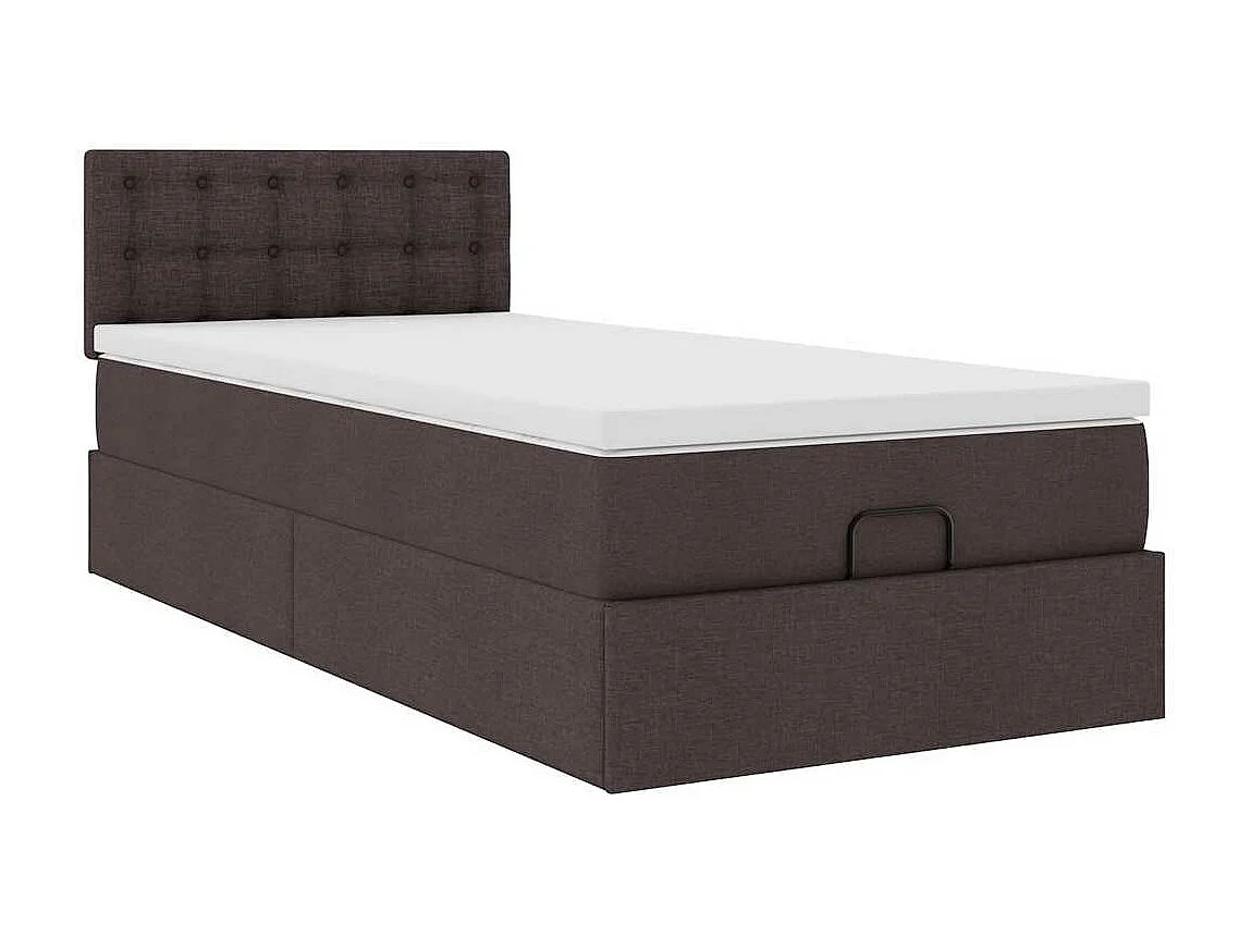 Lit ottoman avec matelas marron foncé 90x200 cm tissu