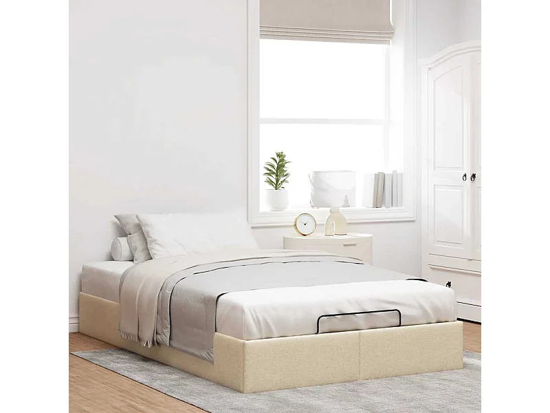 Estrutura de cama otomana sem colchão 120x190 cm tecido creme