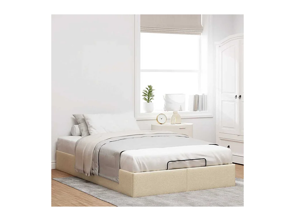Cadre de lit ottoman sans matelas crème 120x190 cm tissu