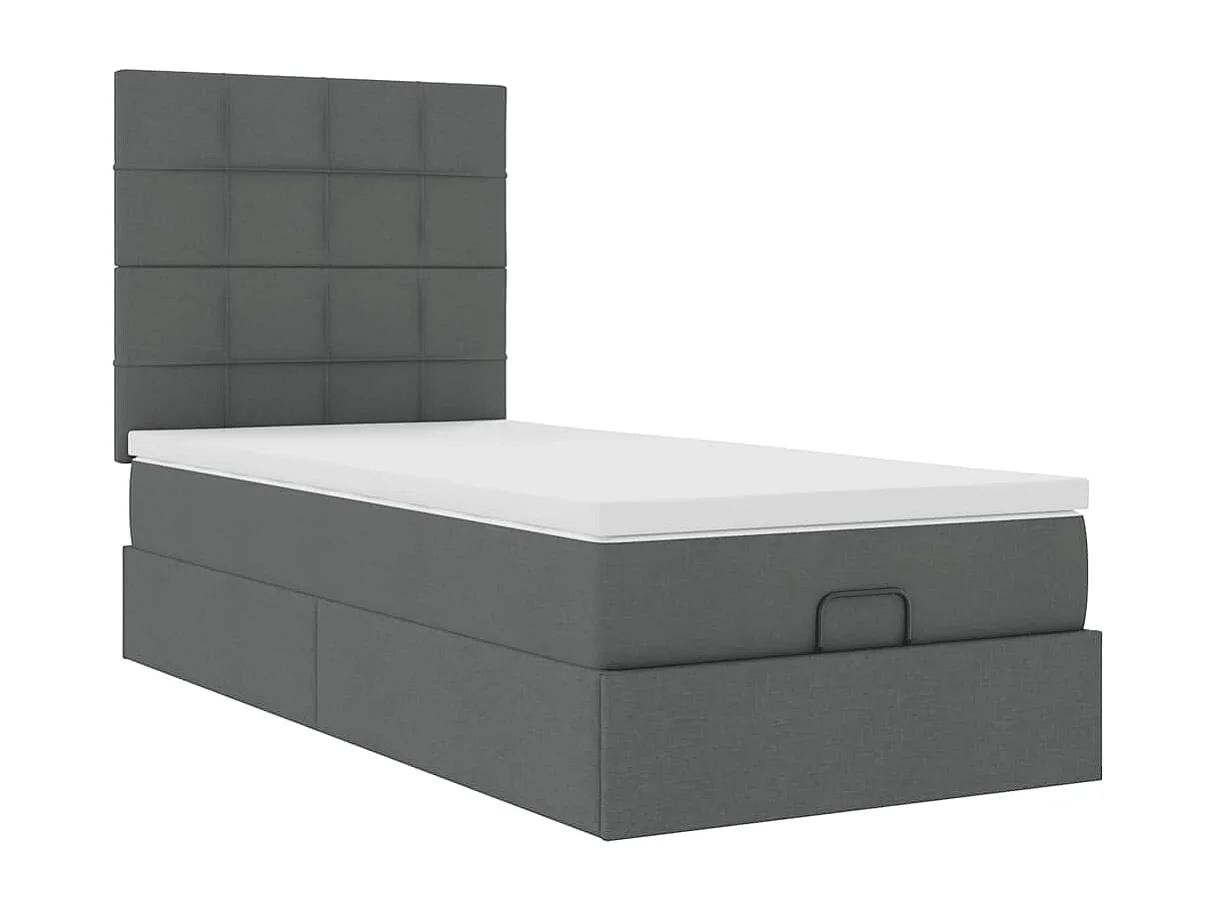 Cadre de lit ottoman avec matelas gris foncé 90x200 cm tissu