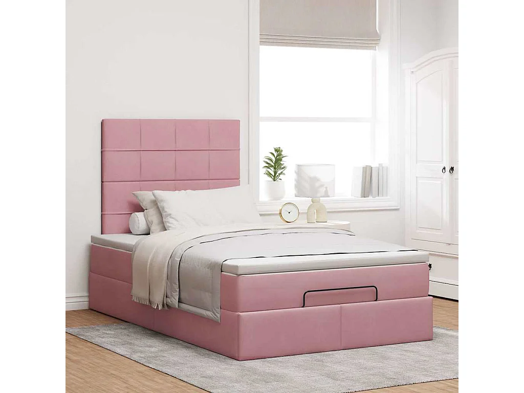 Cadre de lit ottoman avec matelas rose 120x200 cm velours