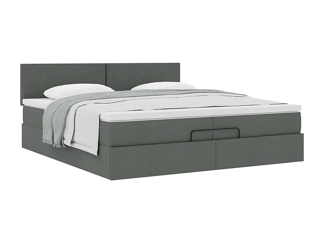 Cadre de lit ottoman avec matelas gris foncé 200x200 cm tissu