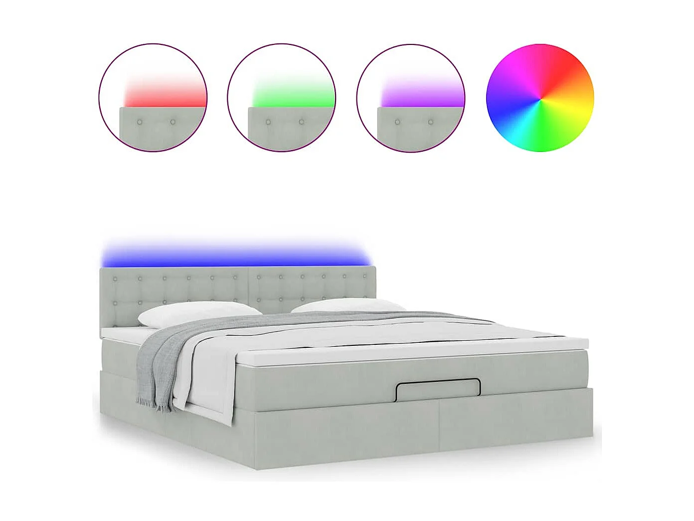 Cadre de lit ottoman avec matelas gris clair 160x200 cm velours