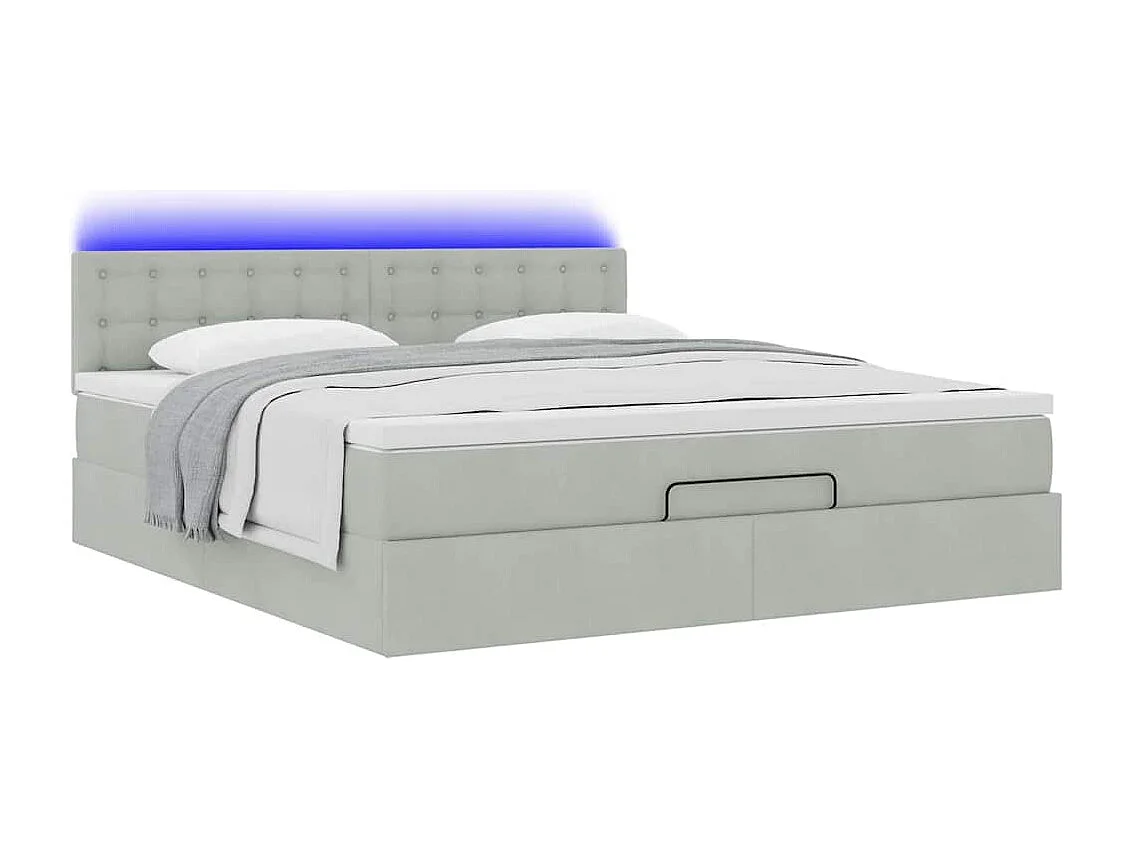 Cadre de lit ottoman avec matelas gris clair 160x200 cm velours