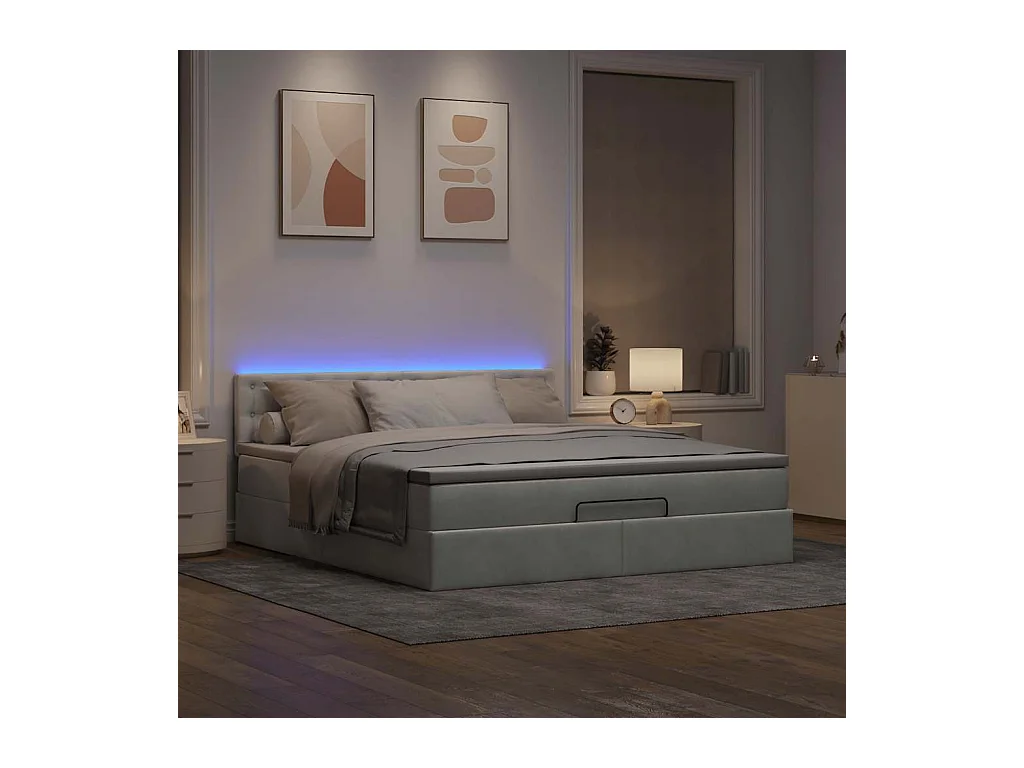 Cadre de lit ottoman avec matelas gris clair 160x200 cm velours