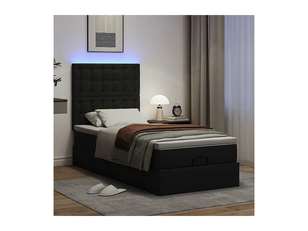 Cadre de lit ottoman avec matelas noir 90x190 cm similicuir
