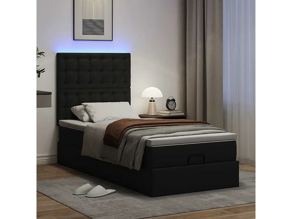 Cadre de lit ottoman avec matelas noir 90x190 cm similicuir