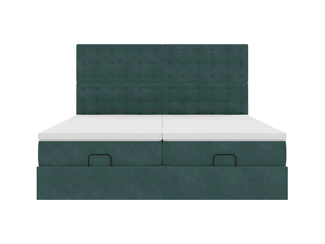 Cadre de lit ottoman avec matelas vert foncé 180x200cm velours