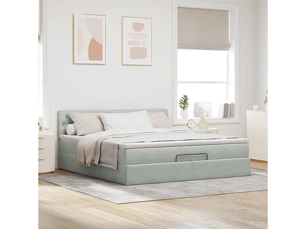 Estrutura de cama otomana com colchão 200x200 cm cinzento claro