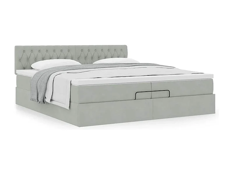 Cadre de lit ottoman avec matelas gris clair 200x200 cm velours