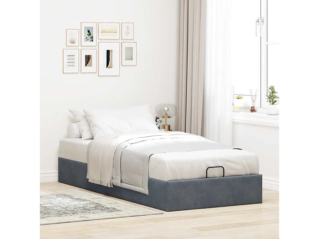 Cadre de lit ottoman sans matelas gris foncé 100x200 cm velours