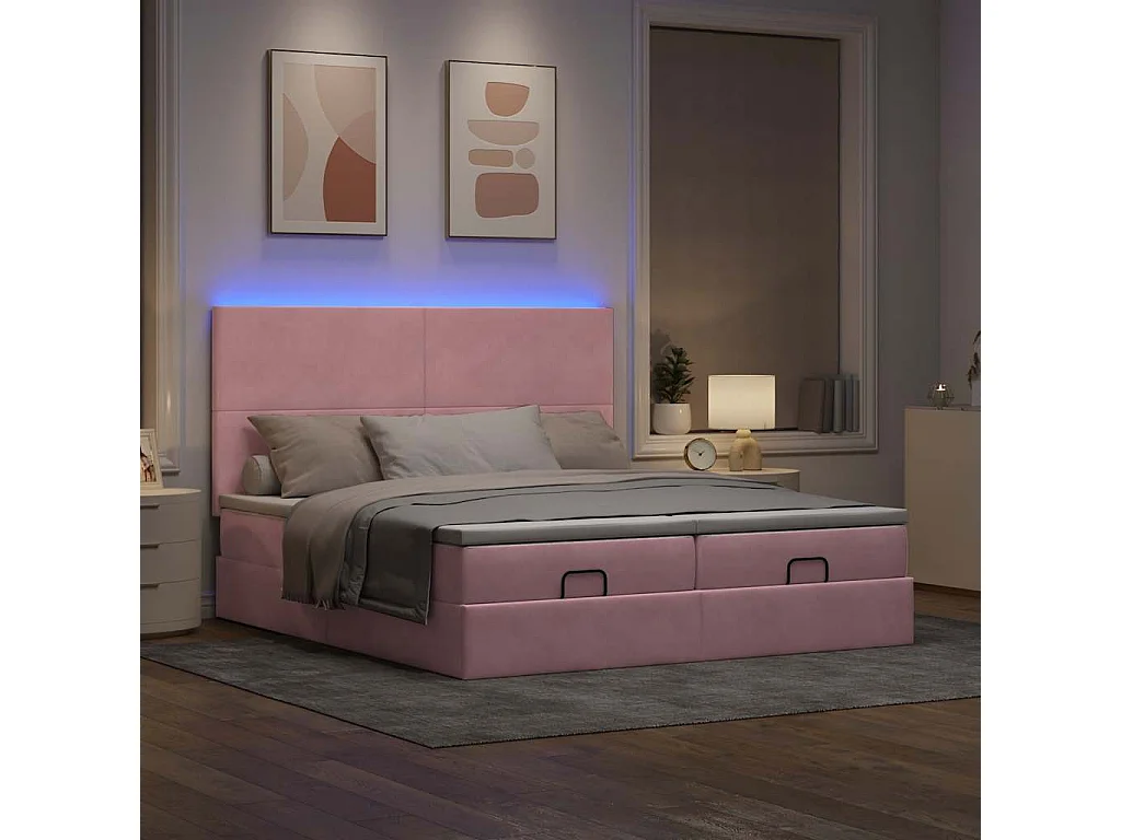 Cadre de lit ottoman avec matelas rose 160x200 cm velours