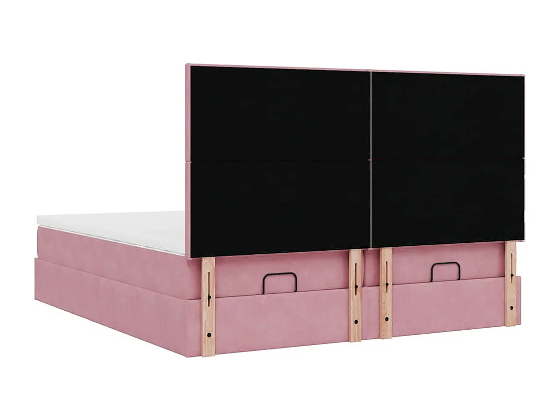 Cadre de lit ottoman avec matelas rose 160x200 cm velours