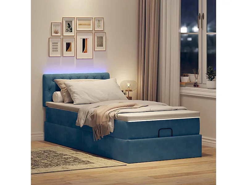 Ottoman bed met matras en LED's 90x200cm fluweel donkerblauw