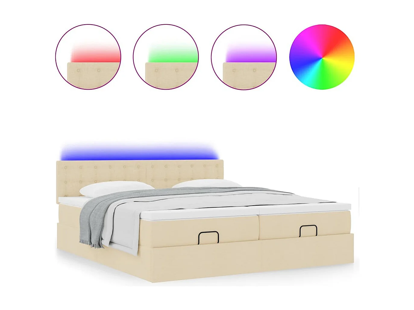 Estrutura de cama otomana com colchões tecido creme 160x200cm