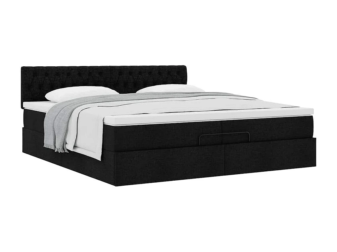 Cadre de lit ottoman avec matelas noir 200x200 cm tissu