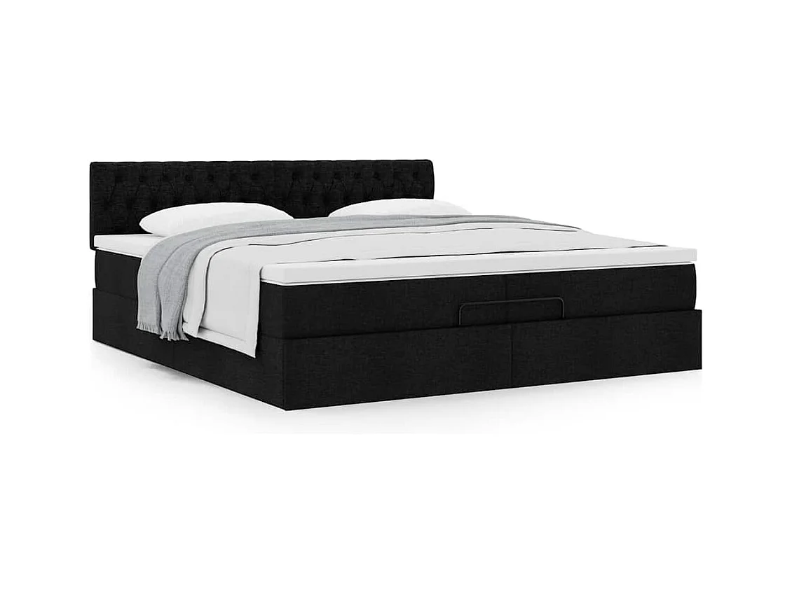 Estrutura de cama otomana com colchão 200x200 cm tecido preto