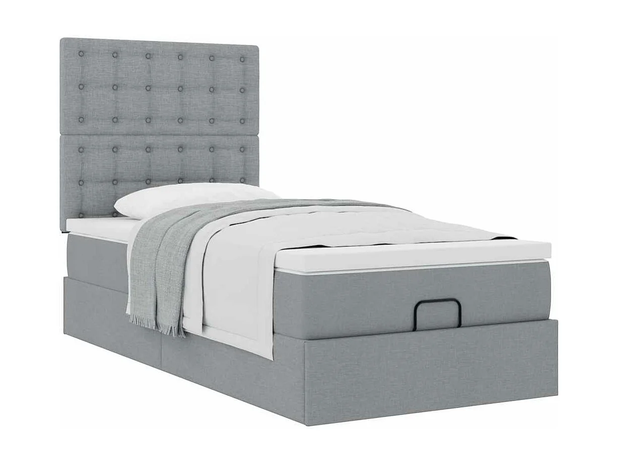 Cadre de lit ottoman et matelas gris clair 90x200 cm tissu