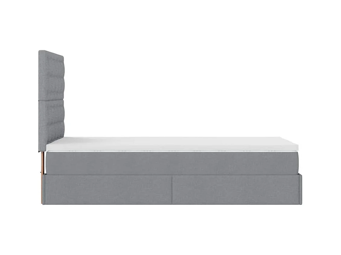 Cadre de lit ottoman et matelas gris clair 90x200 cm tissu