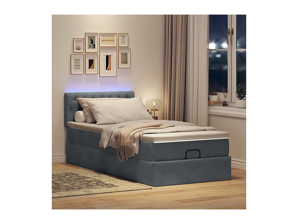 Ottoman bed met matras en LED's 90x190cm fluweel donkergrijs