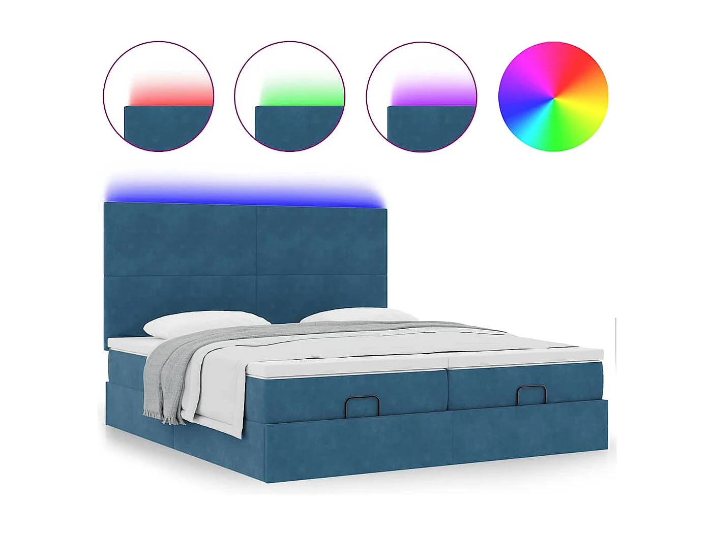 Estructura de cama otomana colchones terciopelo azul oscuro