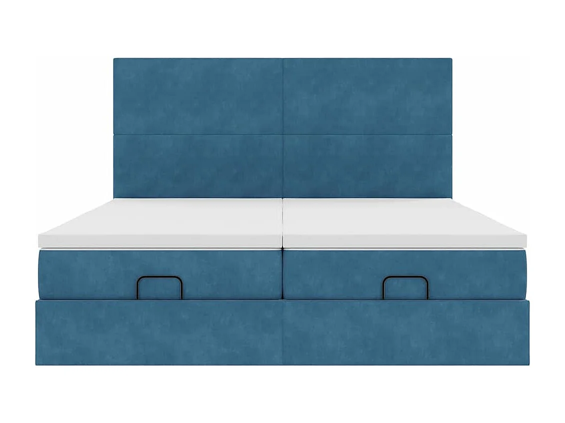 Cadre de lit ottoman avec matelas bleu foncé 160x200 cm velours