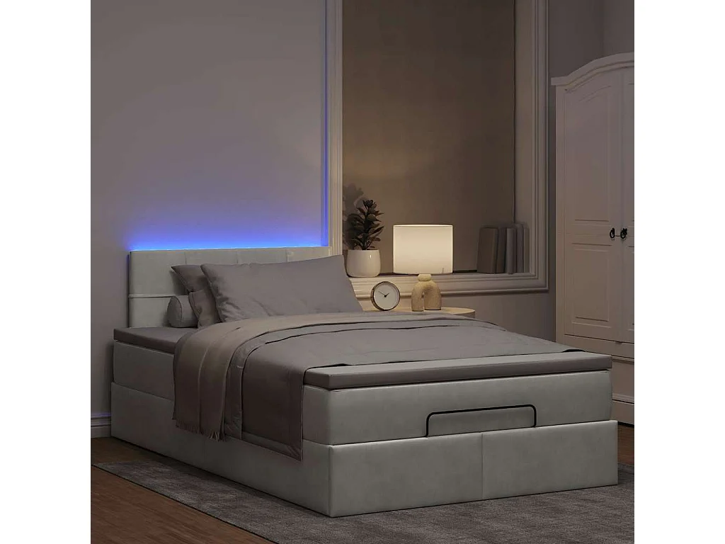 Cadre de lit ottoman avec matelas gris clair 120x190 cm velours