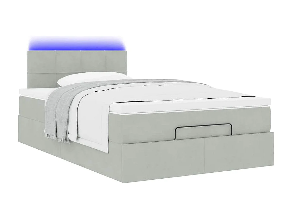 Cadre de lit ottoman avec matelas gris clair 120x190 cm velours