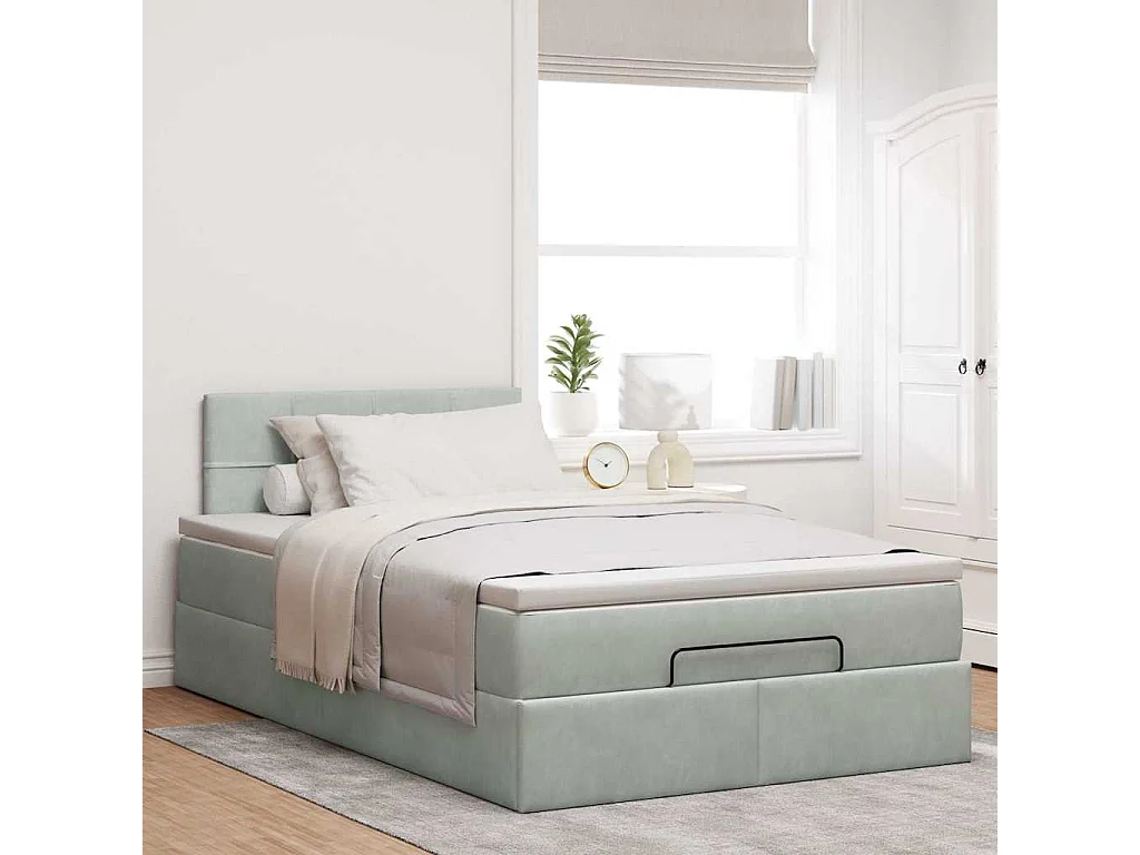 Cadre de lit ottoman avec matelas gris clair 120x190 cm velours