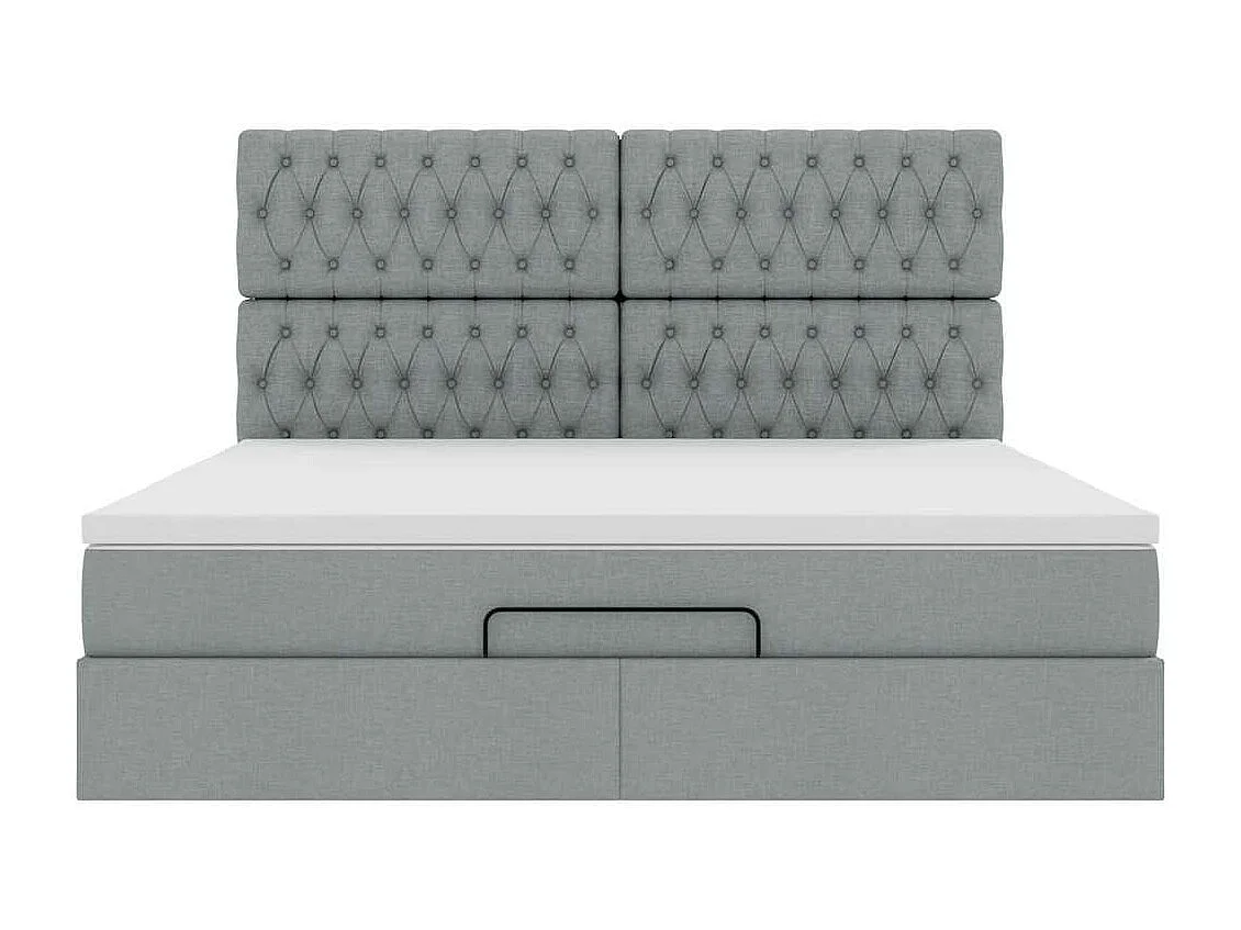 Cadre de lit ottoman et matelas gris clair 160x200cm tissu