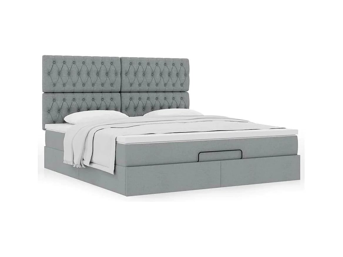 Cadre de lit ottoman et matelas gris clair 160x200cm tissu