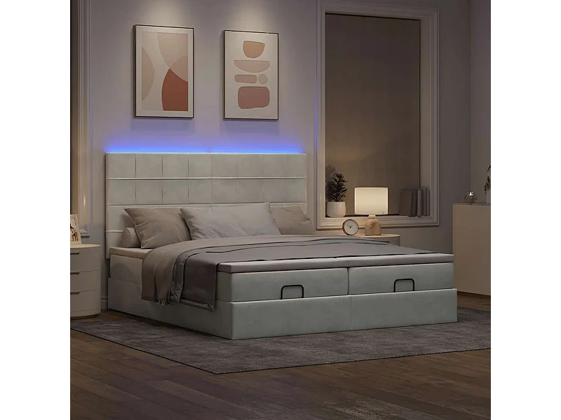 Cadre de lit ottoman et matelas gris clair 160x200cm velours