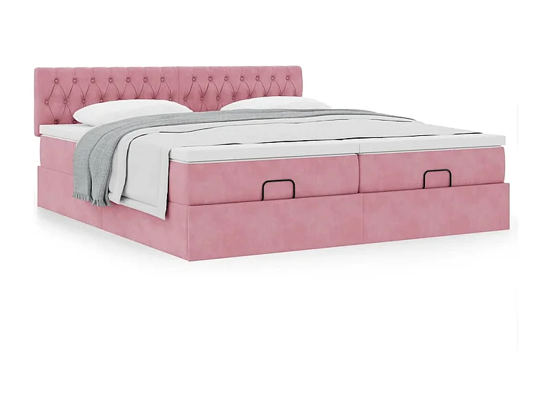 Cadre de lit ottoman avec matelas rose 160x200 cm velours