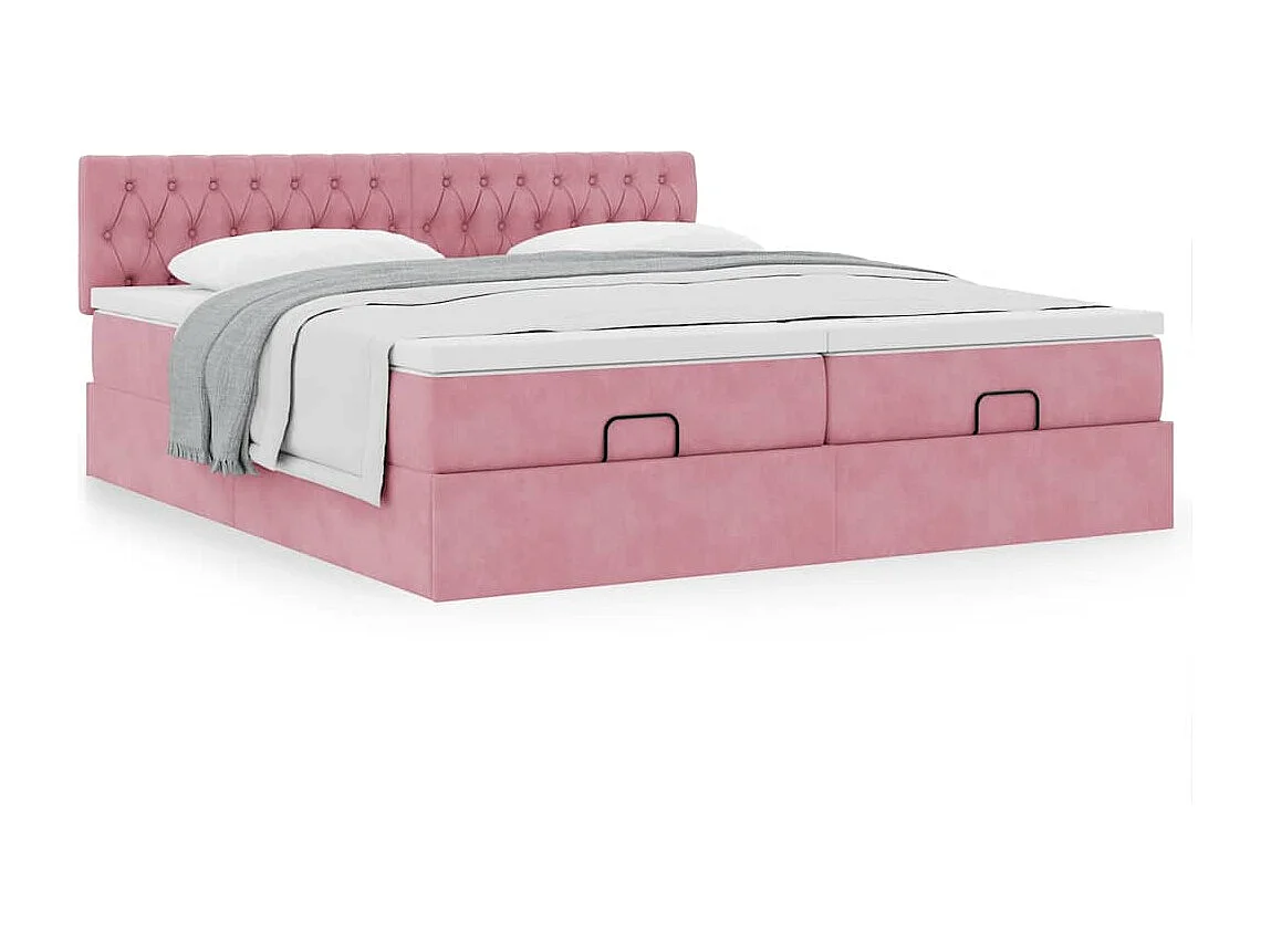 Cadre de lit ottoman avec matelas rose 160x200 cm velours