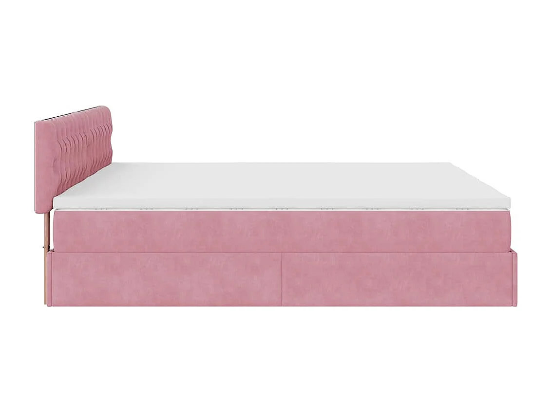 Cadre de lit ottoman avec matelas rose 160x200 cm velours