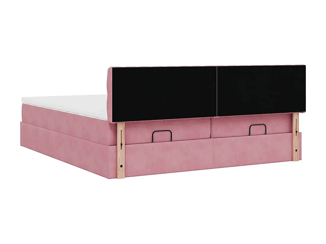Cadre de lit ottoman avec matelas rose 160x200 cm velours