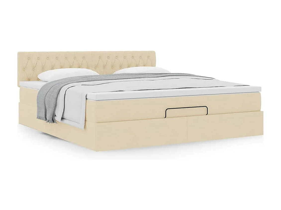 Cadre de lit ottoman avec matelas crème 160x200 cm tissu