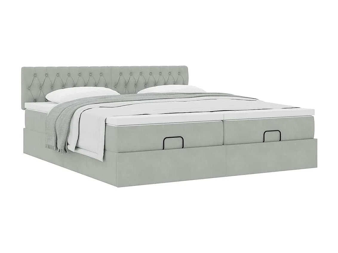 Ottoman bed met matrassen 160x200cm fluweel lichtgrijs