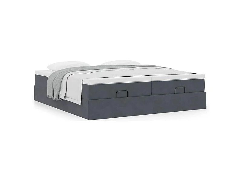 Cadre de lit ottoman avec matelas gris foncé 160x200cm velours