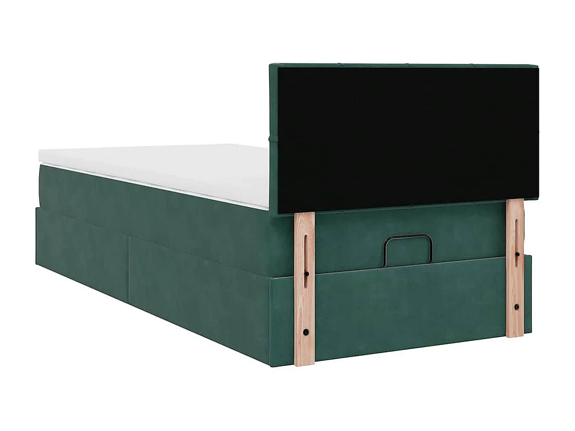 Cadre de lit ottoman avec matelas vert foncé 90x190 cm velours