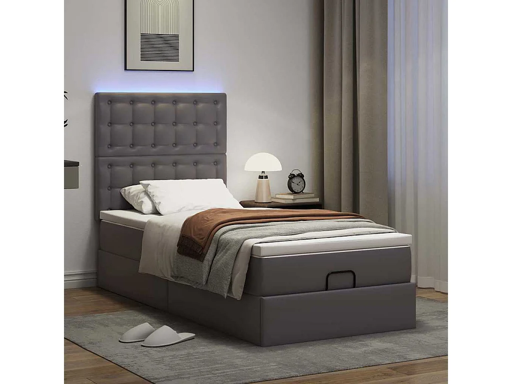 Cadre de lit ottoman avec matelas gris 90x190 cm similicuir