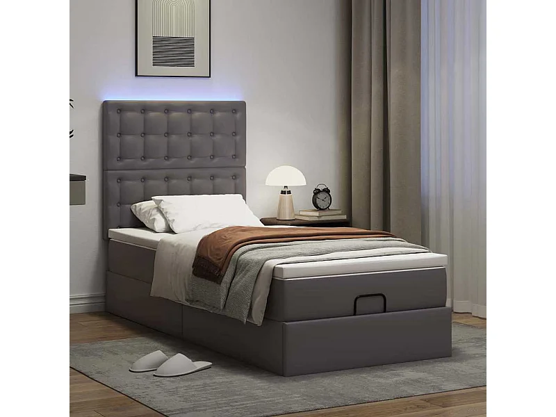 Cadre de lit ottoman avec matelas gris 90x190 cm similicuir