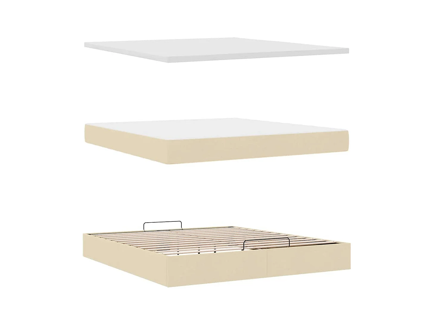 Estrutura de cama otomana com colchão tecido creme 160x200cm