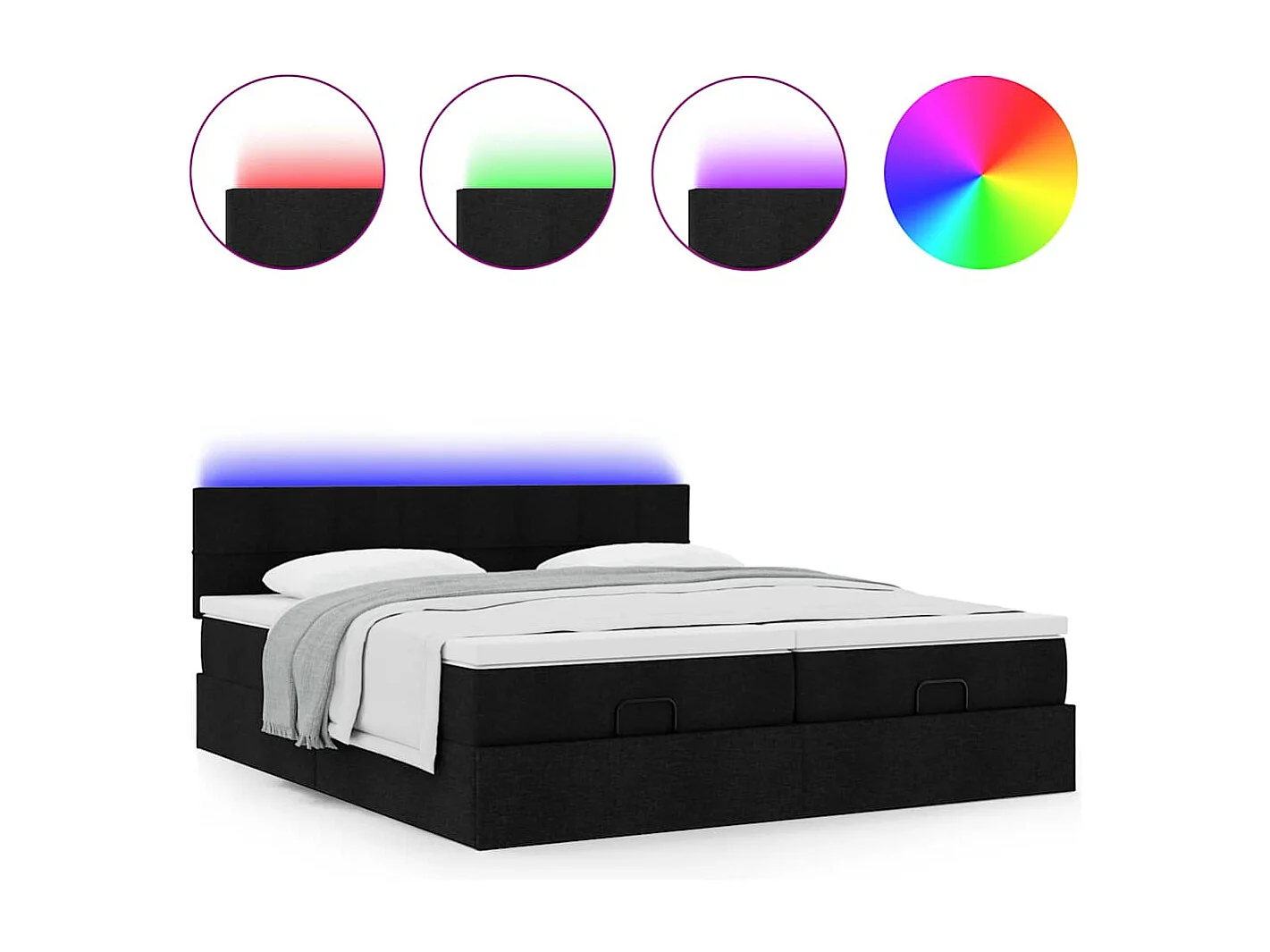 Cadre de lit ottoman avec matelas noir 180x200cm tissu