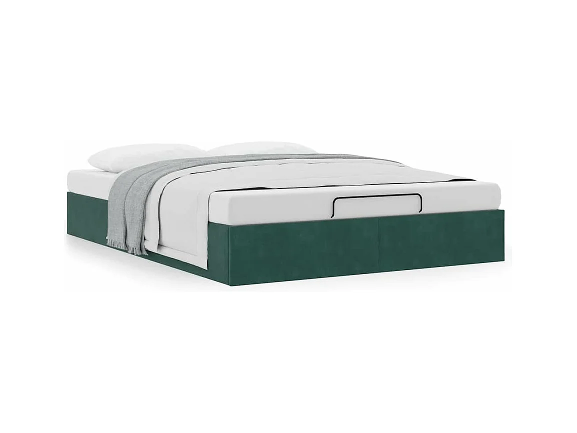 Cadre de lit ottoman sans matelas vert foncé 140x190 cm velours