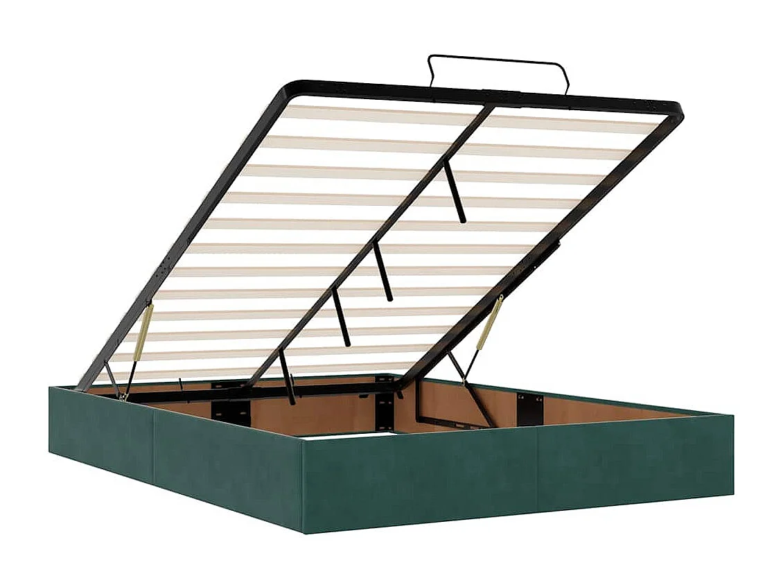 Estructura de cama otomana sin colchón terciopelo verde oscuro