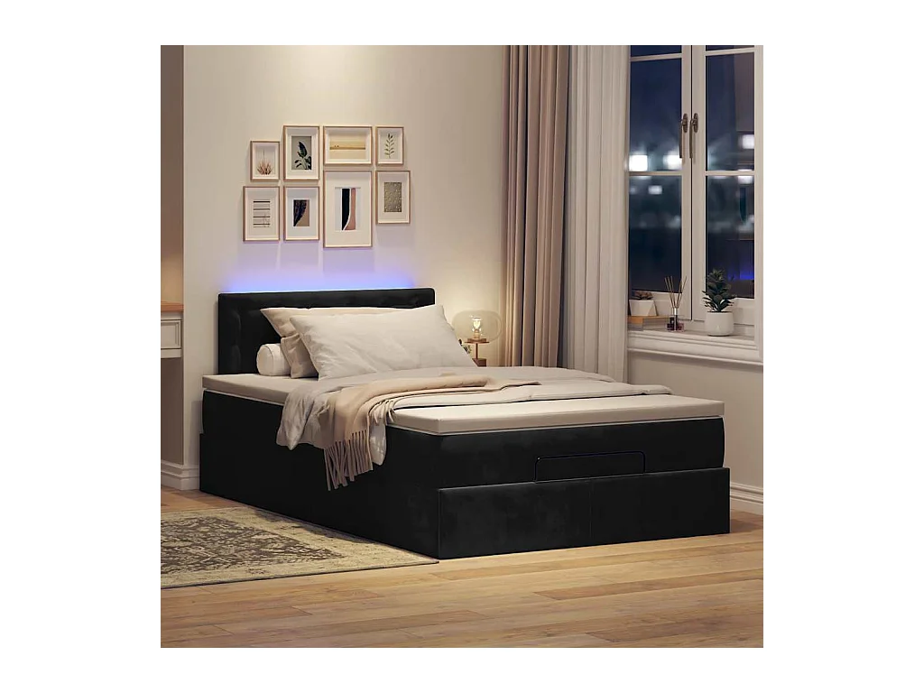 Cadre de lit ottoman avec matelas noir 120x190 cm velours